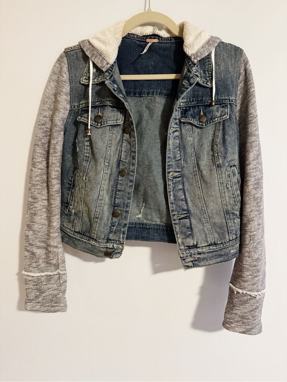 Free People - Knit Hooded Denim Jacket